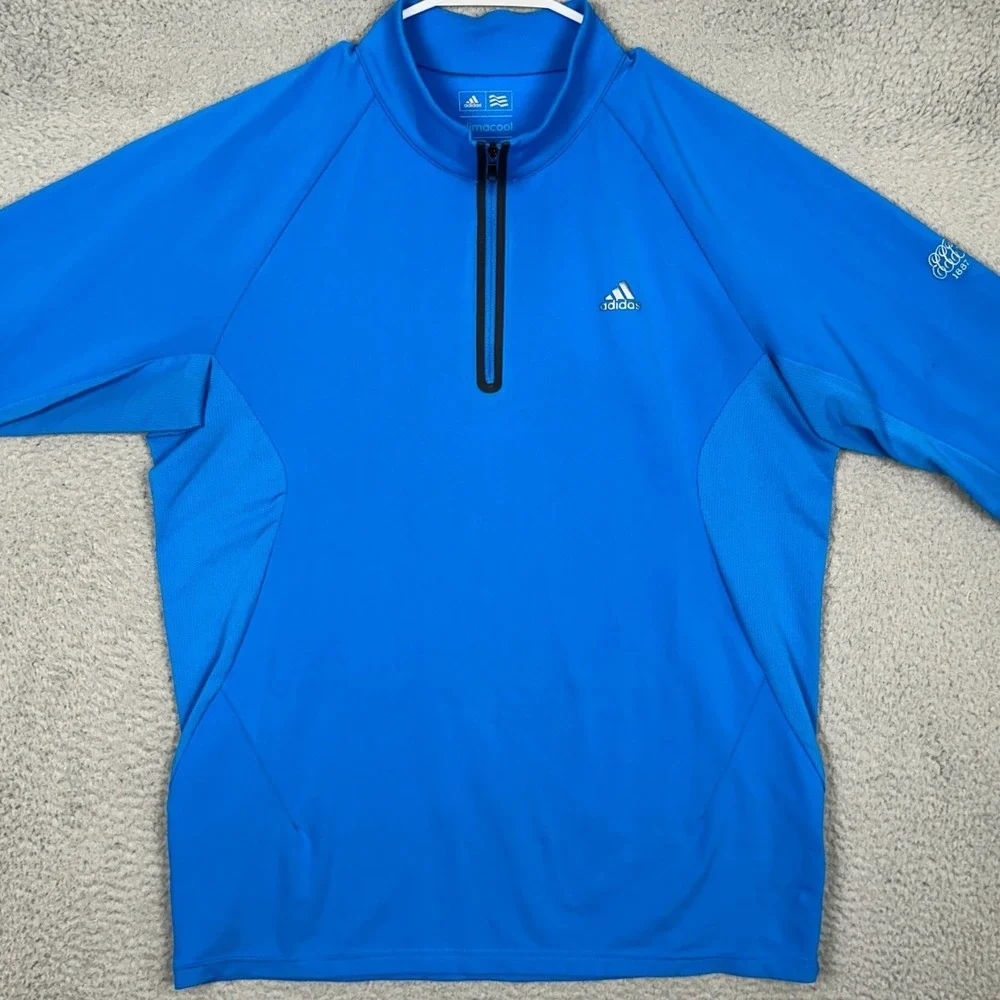 Adidas Golf Shirt Mens Medium Blue Climacool Quarter Zip Pullover Mesh Panels